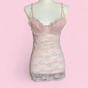 Rampage Women's Pink Slip Lace Top